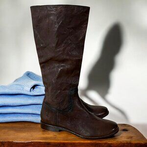 Frye Anna Brown Full Grain Leather Minimalist Tall Equestrian Boots Size 7